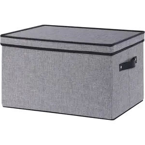 Fabric Storage Boxes, 7.1 x 9.1 x 13 Inch Baskets for Shelves with Lids, Wardrobe Organiser with Handles, Decorative Linen Closet Organizer Bins, Gray, 1 Pack