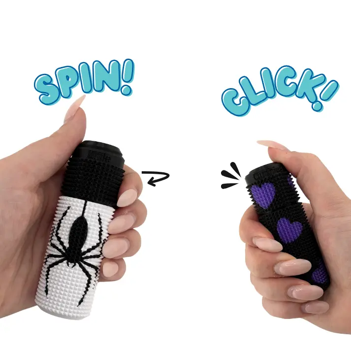 Little Ouchies Spikie Orbit Spin Click Baddie Collection Arachnae Starry Night Multi-Sensory Fidget Keychain Stim Tool for Adults, Spin, Squeeze, Click, Dark Aesthetic, Relaxing Gifts