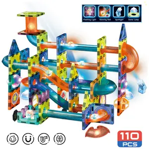 Contixo ST8 Magnetic Light-Up 3D Tiles Building Set - 110 Piece STEM Marble Run Blocks for Kids, Fun Educational Toy for Boys & Girls Ages