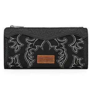 Wrangler Wristlet Western Wallet  Floral Tooled Clutch Boot Stitch Bifold Wallet with Card Holder
