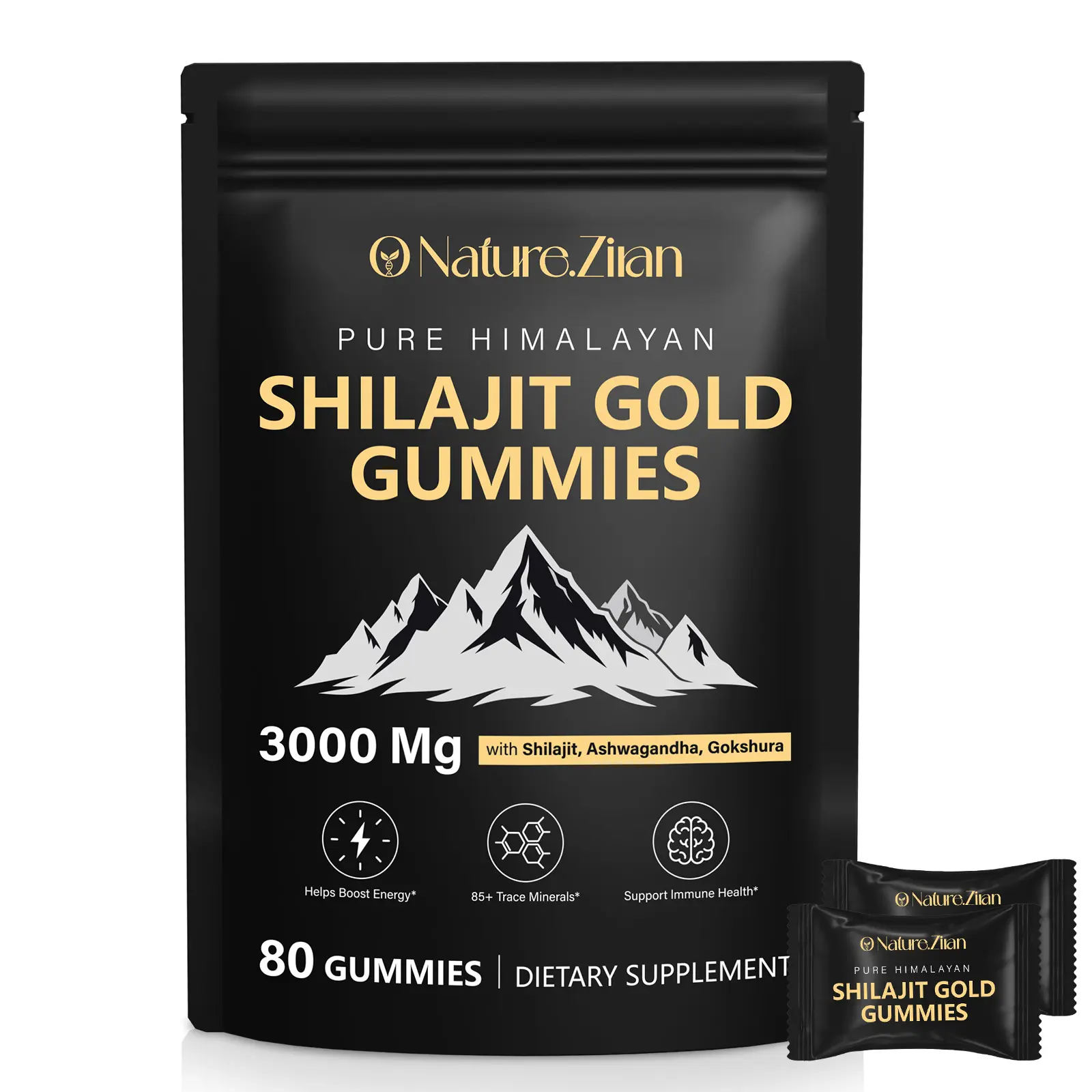 Shilajit Gummies for Men & Women - Shilajit Gold Gummies Rich In Ashwagandha, Gokshura with 85+ Minerals, Authentic Flavor,Organic, Zero Sugar & Vegan, 100% Natural - 80 Count