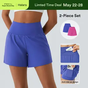 Halara 2-Piece Super High Waisted Back Pocket & Side Hidden Pocket 2-in-1 Yoga Shorts Set 5''-Longer Length #SwimWeek