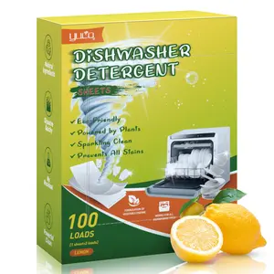 YUCO Dishwasher Detergent Sheets 100 Loads, Liquid-Free Dish Soap Cleaner Strips Eco-Friendly No Plastic Dishwasher Pods Detergent, Use in Dishwasher or Sink, Leaving Dishes Sparkling Clean (Lemon)