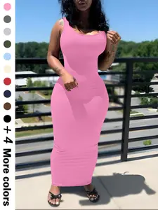 Women's Plain Tank Dress, Casual Sleeveless Bodycon Long Dress for Daily Wear, Ladies Clothes for Summer, Womenswear, Bodycon Party Dress, Bodycon Cocktail Dress