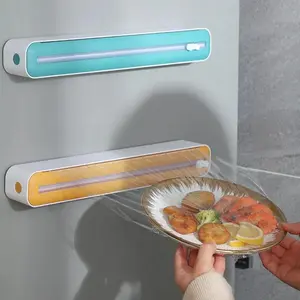 2 In 1 Food Film Dispenser Magnetic Wrap Dispenser With Cutter Storage Box Aluminum Foil Stretch Film Cutter Kitchen Accessories Kitchen Utensils Gadgets