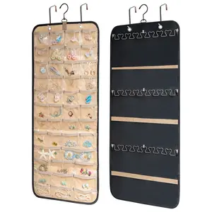 Jewelry Hanging Storage Bag, Oxford Cloth Roll, Dual-Sided Metal Hooks, 48 Pockets, Dustproof Jewelry Organizer, Door Hanger, Wall Mount, Space Saving Bag