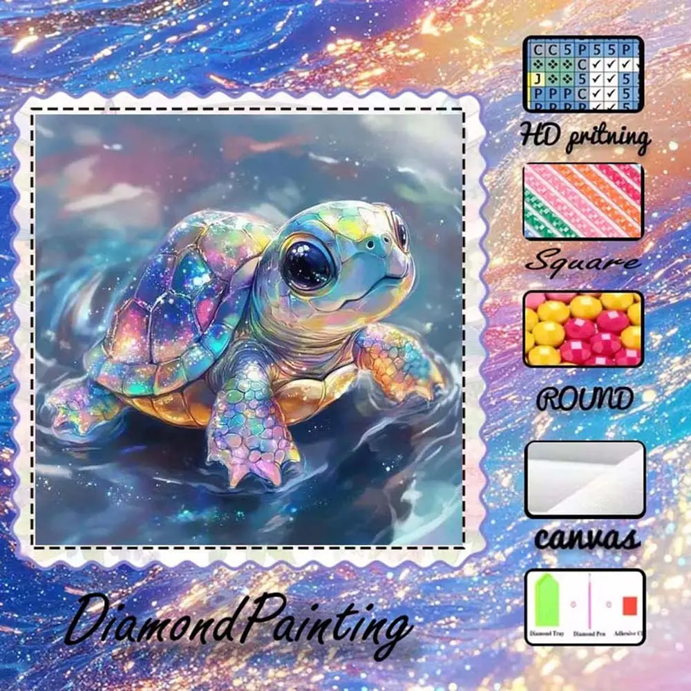 DIY 5D flocking cloth diamond painting kit, AB drill, fairy dust drill, crystal drill, sea turtle, colorful, underwater diamond embroidery, special craft diamond art kit, wall decor, gift for family, loved ones, friends, Handcraft, Handmade Gifts