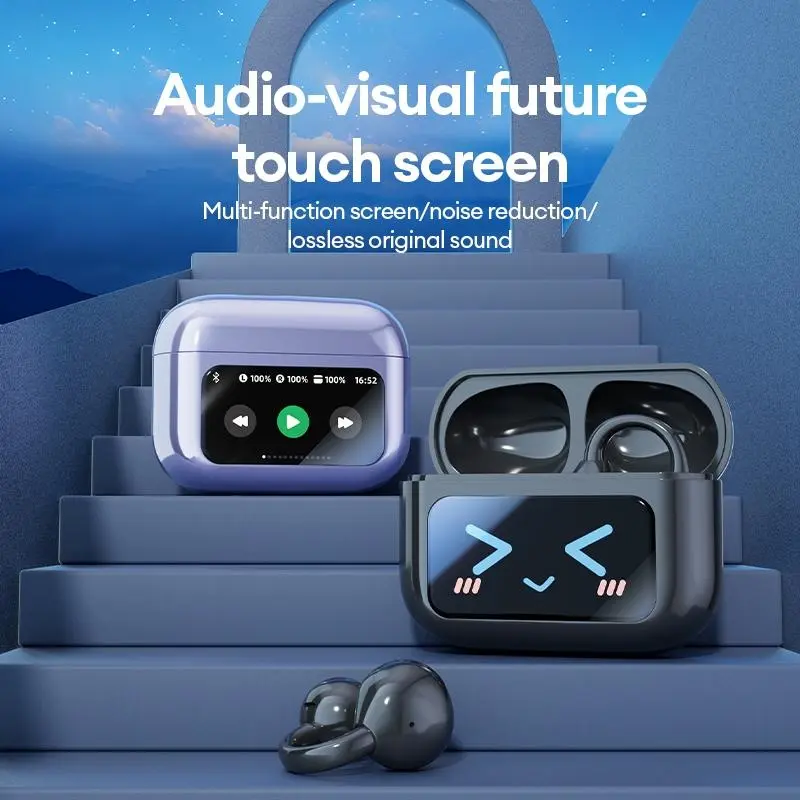 Clip-On Wireless Ear Headphones with Smart Display, Bluetooth 6.0 Stable Connection, HiFi Sound Earbuds for Music & Phone Calls, Sport Sweatproof Design, Compatible with Android & iOS