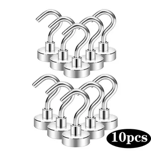 Magnetic Hook, 10pcs Durable Magnetic Hooks, Multifunctional Magnetic Hooks for Kitchen, Office, Hanging Hooks for Fridge, Cabinet, Shelf, U Shaped Hook, Removable Hooks, Metal Organiser Hooks