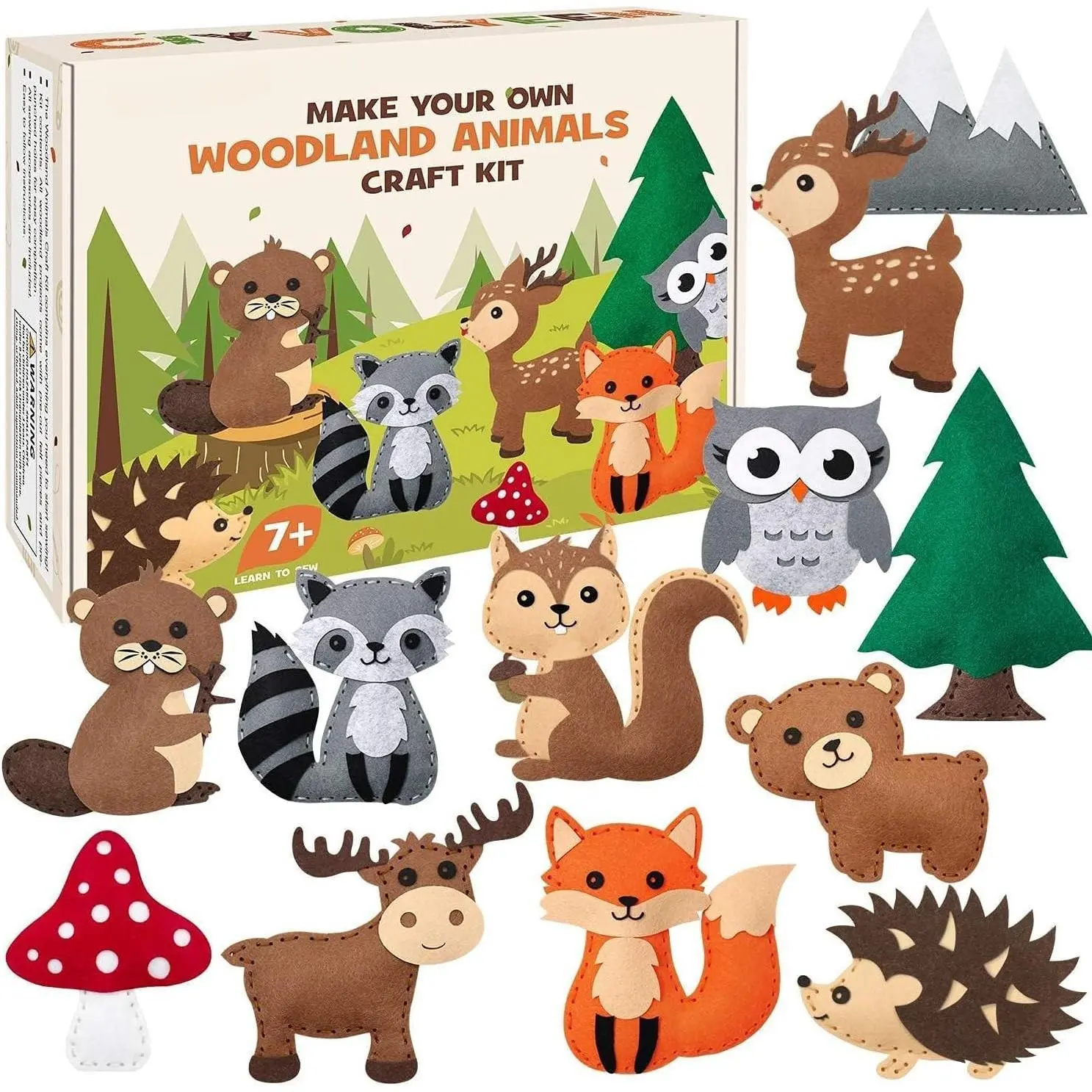 Z-SMA75 Unisex Woodland Animals Craft Kit - Kids DIY Sewing Set with 12 Pre-Cut Cotton Felt Plushie Shapes, Educational Beginner Kit for 8-12 Years Above, Adorable Decor Toy, Unisex Names