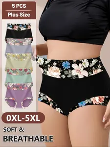【Pluz Size】5 Pcs Women's High Waist Underwear Set, Breathable & Comfortable Design, Perfect for Daily Wear, Available Sizes 1xl-5xl