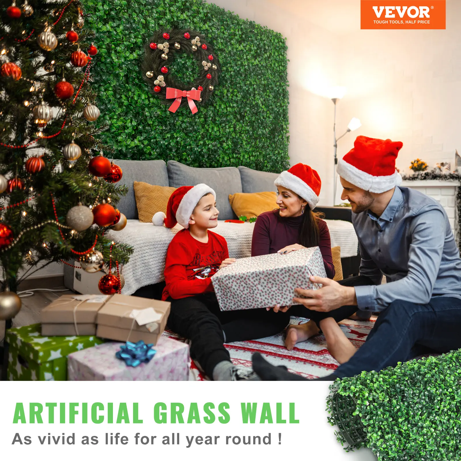 【summerfinds】VEVOR Artificial Boxwood Panel UV 24pcs Boxwood Hedge Wall Panels Artificial Grass Backdrop Wall 20\" X 20\" 4 cm Green Grass Wall Fake Hedge for Decor Privacy Fence Indoor Outdoor Garden Backyard