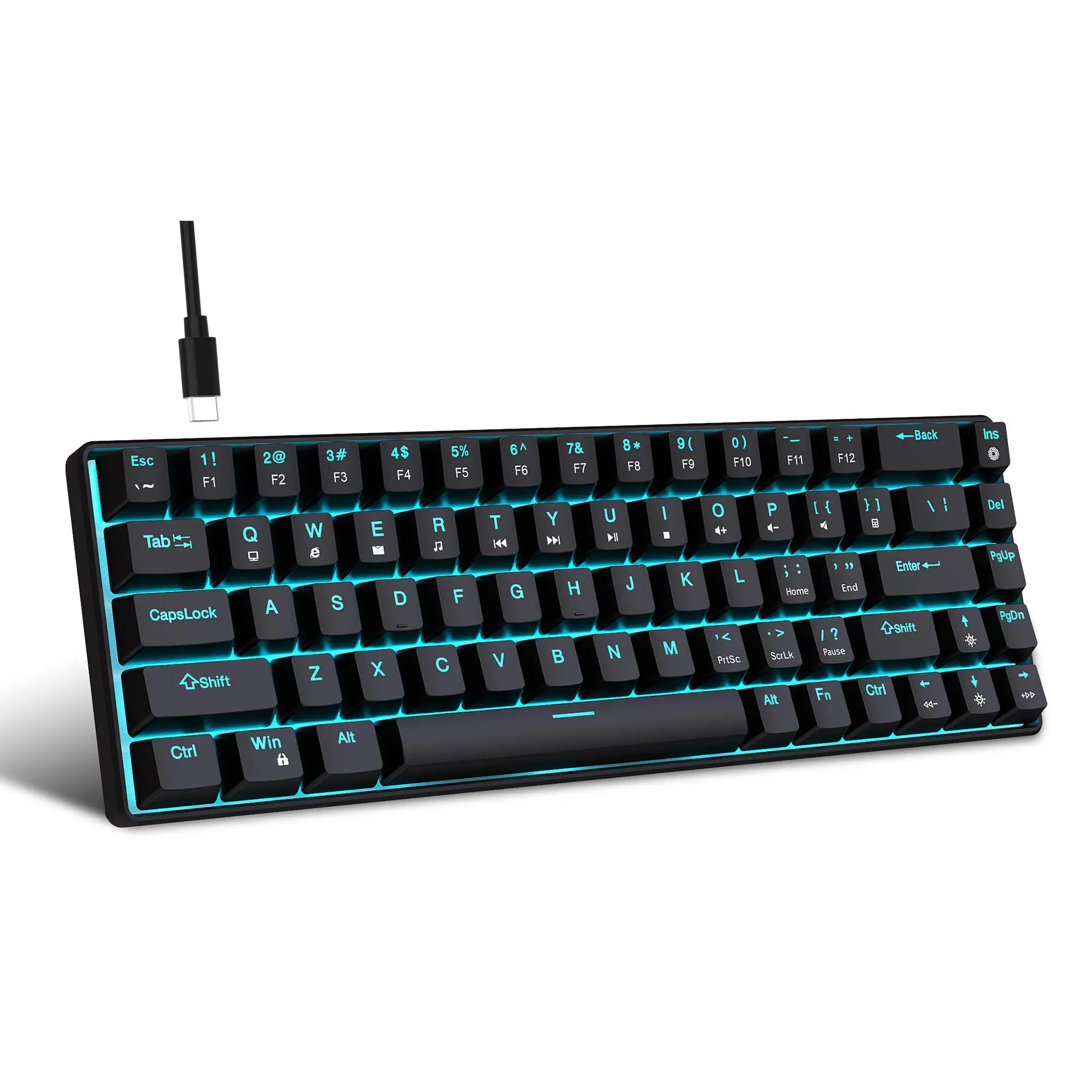 HXSJ V800 Wired 68% Key Compact Design Gaming Keyboard, Pc Gaming Keyboards, 68 Keys Mechanical Backlit Keyboard with Blue Axis, Keyboard with Independent Control Key for Gamers & Typists
