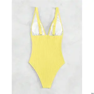 tiktokSwimSummerBeachPlainVNeckOnePieceSwimsuitYellowSwimsuitsexyOnePieceSwimsuitswimsuitOnePiece