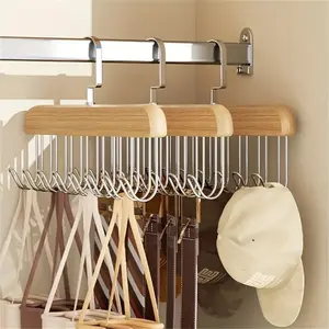 [3pcs Wooden Bra Hanger Set] Clothes Hanger Organizers, Space Saving Hangers, Space-Saving Closet Organizer for 24 Bras, Tank Tops, Swimwear & Dresses, 360 Swivel, Easy Storage, with 8 Pull-Out Metal Hooks, for Dorms & Apartments