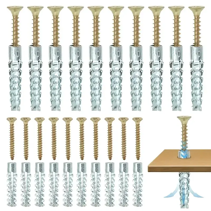 200PCS Heavy-Duty Steel Threaded Anchor Screws Kit - 100PCS Screw-In Expansion Anchors, Durable Design, Ideal for Drywall Concrete Mounting, Must-Have for Home Projects, Shelves