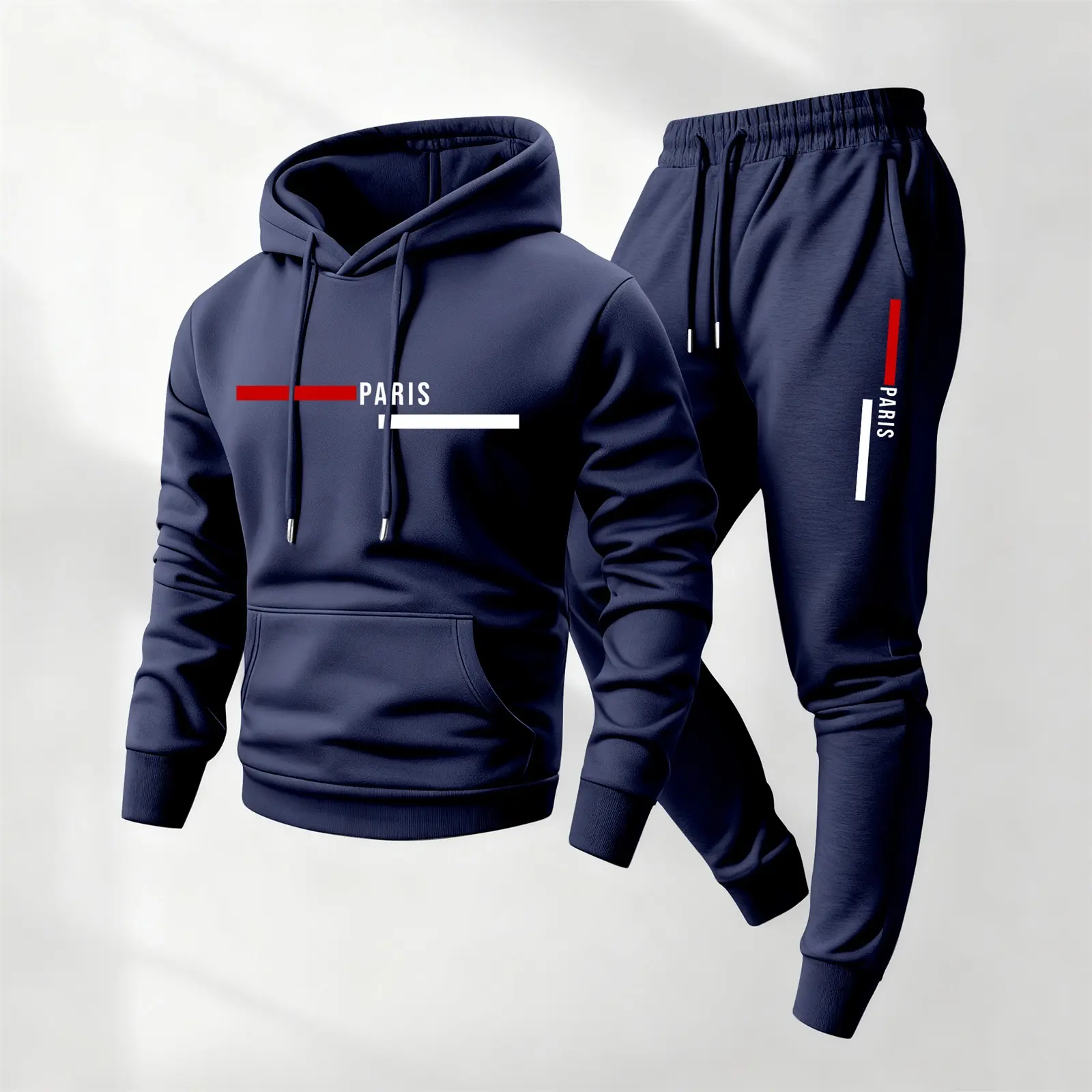 Men's Athletic 2-Piece Tracksuit, Minimalist Printed Hoodie and Jogger Set in Polyester, Loose-Fit for Fall Winter Workout & Going Out, Sizes S-XL, Aesthetic, Sporty Chic, Machine Wash