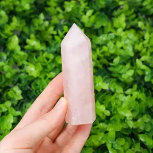 Rose Quartz Crystal Tower, Natural Pink Quartz Point Wand for Stress Relief, Meditation & Desk Decor