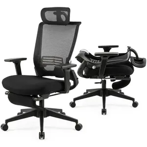 Foldable Office Chair with Foot Rest, Ergonomic Office Chair with Adjustable Lumbar Support, Headrest, Armrest, High Back Mesh Chair, Home Office Desk Chair for Space Saving
