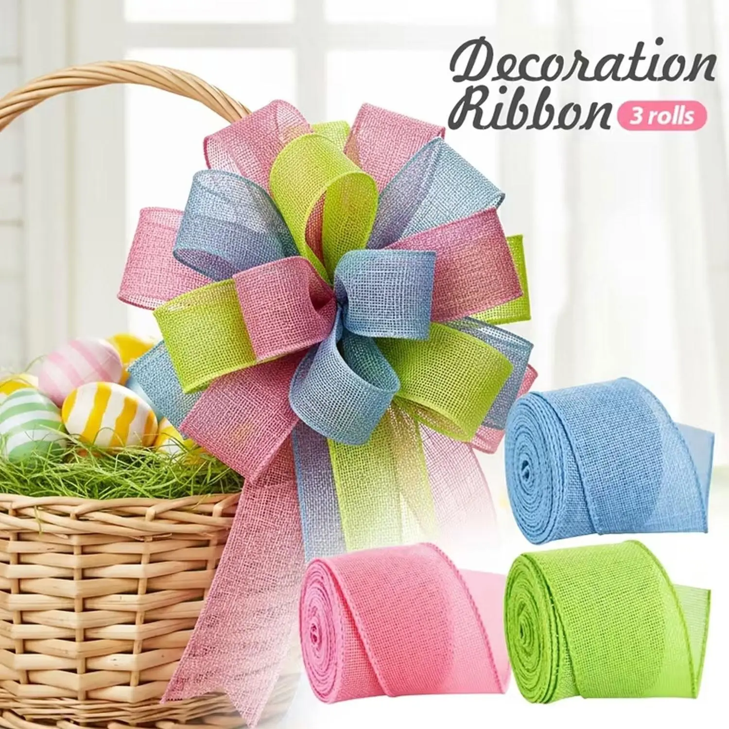 3-meter length, solid-color wide and thick linen ribbon. Perfect for Easter, Mother's Day, spring festivals, handmade crafts, gift wrapping, weddings, and party decorations, Graduation Gift Wrapping.