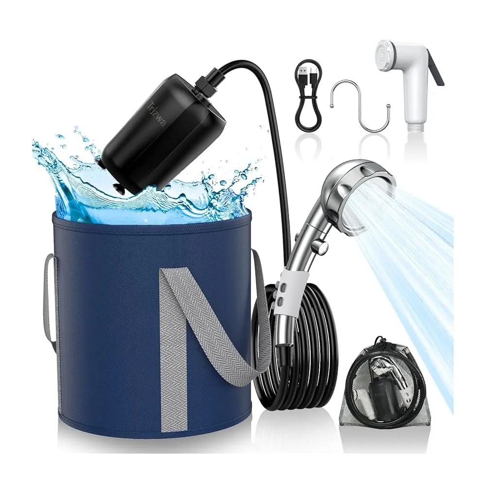 Portable Shower for Camping, Camping Accessories, Camping Shower Head, 6000mah Rechargeable Outdoor Shower, Digital Display, Ipx6 Waterproof, Ideal for Beach, Hiking, Traveling