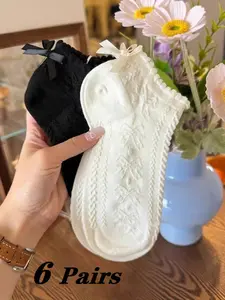 Women's Spring Summer Thin Breathable Socks, Cute Bowknot Low-Cut Lace Edge Lolita Style, Short Ankle Socks