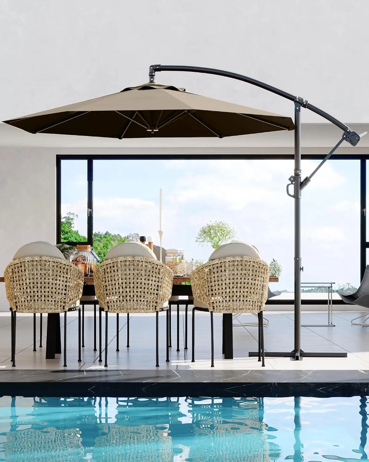 10 ft Offset Cantilever Patio Umbrella - UV-Treated Sun-Shaded Canopy Sun Umbrella Parasol, Fade-Resistant Outdoor Fabric Canopy, Adjustable Infinite Tilt, Crank Lift, Cross Base for Deck, Backyard (Shades 1-2 Groups/2-6 People), Uv-Treated Parasols, Sun