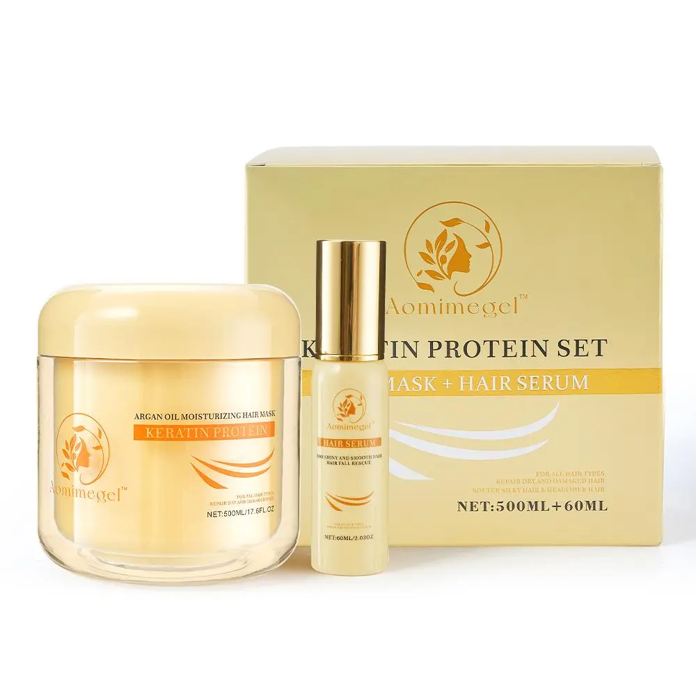 Aomimegel Collagen Hair Mask & Argan Oil Set, Deep Repair Treatment for Dry Damaged Hair, Hydrating & Strengthening with Collagen, Smooth & Shine Care, 500ml + 60 summerwins Intensive Frizz, Moisturizer, Hydrate