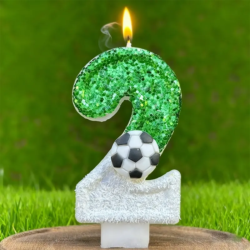 1pcs Cake birthday candles, Single candle, vibrant soccer green sequins, fresh sporty style Athletic Spirit birthday cake number candles with festive decorations, birthday or wedding party celebration decorations