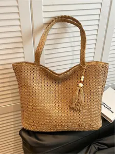 Women's Large Capacity Beach Vacation Tote Bag, Simple Solid Color Outdoor Travel Shoulder Bag, Perfect for Summer Holidays, Casual Tote Bag