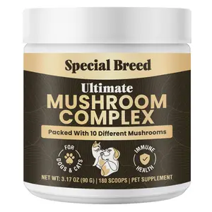 Mushroom Powder for Dogs & Cats - Organic Mushroom Complex for Immune Support, Cognition, Vitality - Ten Mushroom Supplement with Turkey Tail, Lion's Mane, Reishi - 180 Scoops
