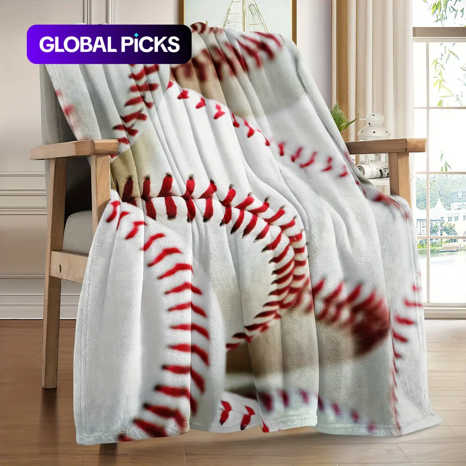 Baseball Pattern Throw Blanket, 1 Count Soft Comfortable Lightweight Microfiber Blanket for Bedroom, Office, Travel & Camping, Ideal for Napping #GLOBAL PICKS