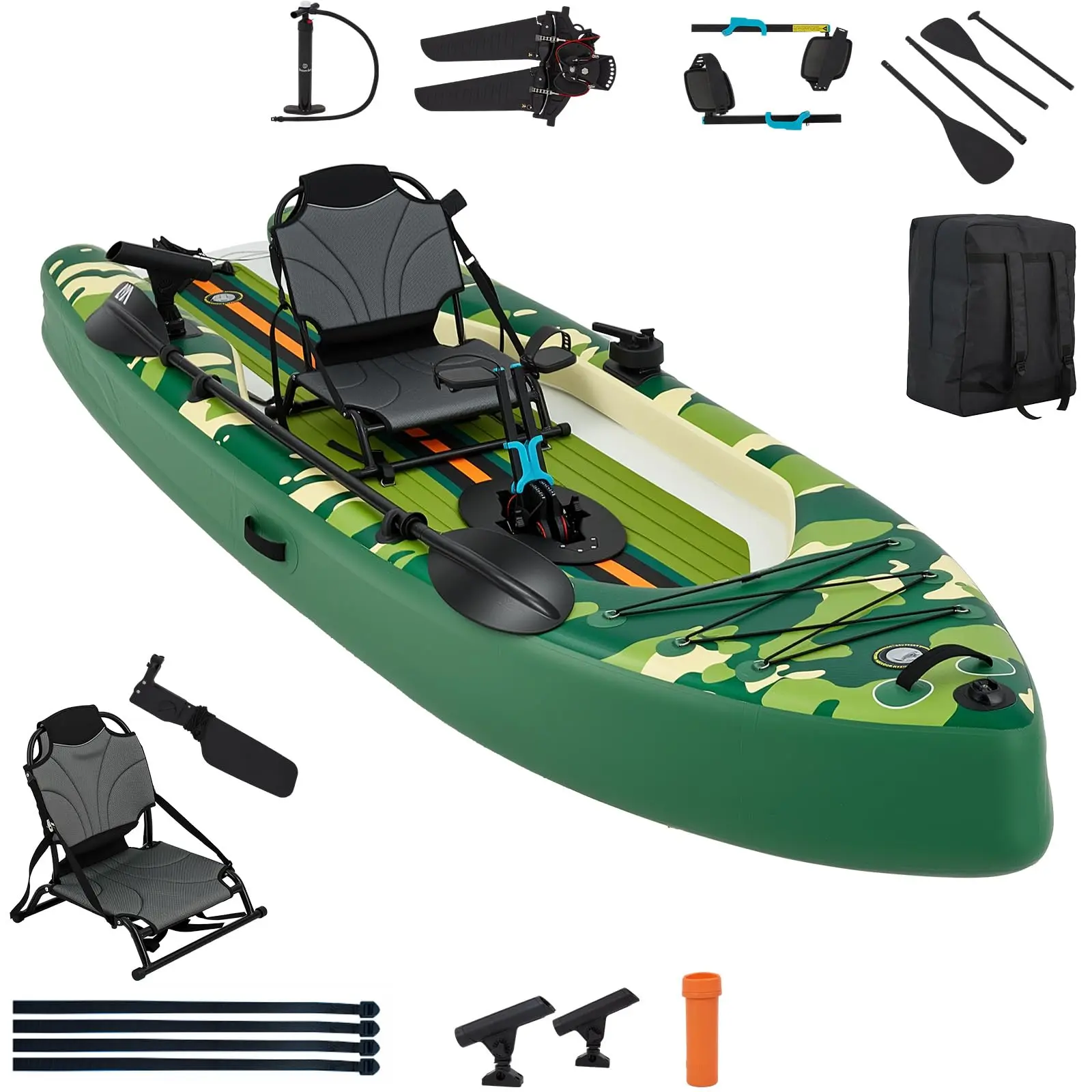 12ft Inflatable Pedal Fishing Kayak, Premium PVC Portable Kayak with Rudder, Aluminum Seat & Complete Accessories, HIN Included