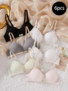 2026 New Summer 6-Piece Soft Textured Triangle Bra Set Underwear, Wireless Lightweight Support, Breathable Skin-Friendly, Simple Commuter Bras