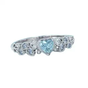 Women's New Blue Ocean Heart Pendant Ring, Fashion Costume Jewelry Rings for Women, Heart Pendant Rings