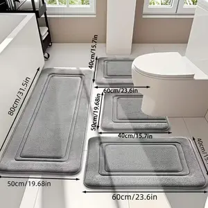 4PCS Bathroom Mat Set – Quick Dry Memory Foam Non Slip Rugs for Shower, Kitchen & Laundry Room