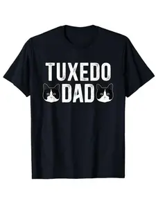 Men's Classic Cotton Soft Fabric Menswear Short-Sleeve T-Shirt - Black, Elastic Round Neck, "Swallowtail Cat Dad" Print, Casual All-Season Wear, Machine-Washable, Ideal for Cat Lovers