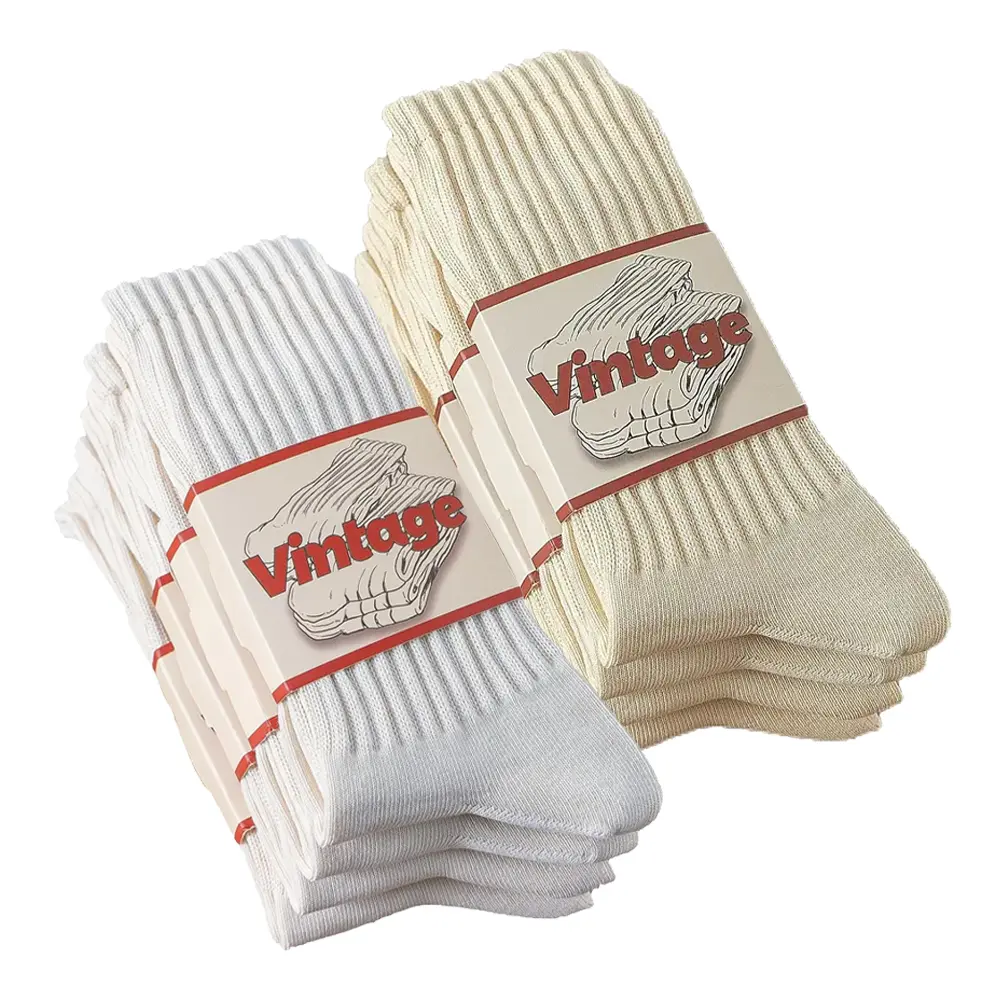 Vintage Cotton Crew Socks For Women & Men,2/4 Pairs Natural 95% Cotton Crew Socks,Seamless, Breathable Athletic Mid Calf Socks, Japanese Style Casual Sports Socks For Spring & Fall