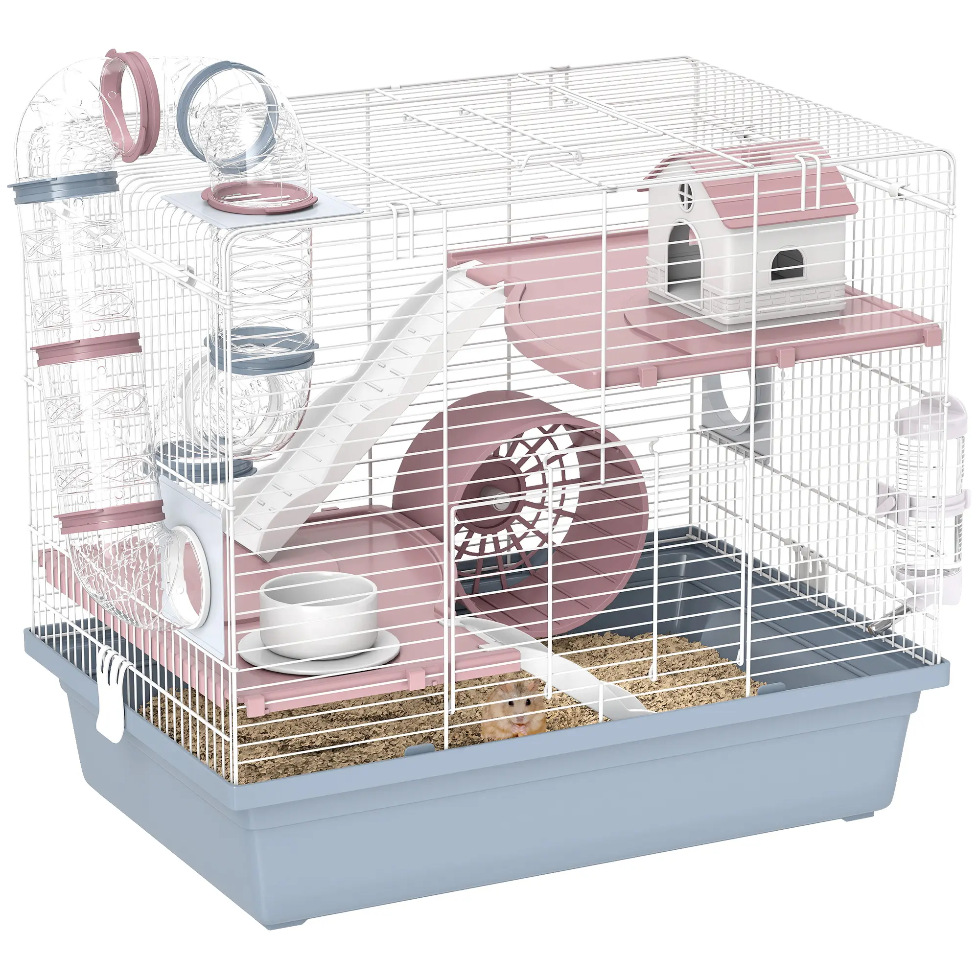 3-Tier Hamster Cage – Tunnels, Wheel, House, Ramps & Complete Accessories. 0.39" Wire Gap, Ventilated. 8-Min Assembly. For Dwarf Hamsters & Gerbils. 18.9" L x 12.6" W x 16.6" H