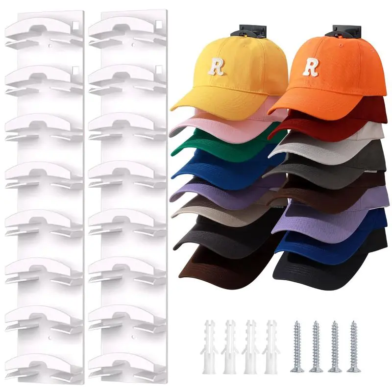 【SummerVibes】2 Pack Hat Rack for Baseball Caps, Holds 10 Hats Each, Adhesive & Screws, No Drilling, Keeps Hat Shape, Space Saving for Closet Door, Bedroom, Entryway, Easy Display, Gift for Dad, Husband, Father‘s Day