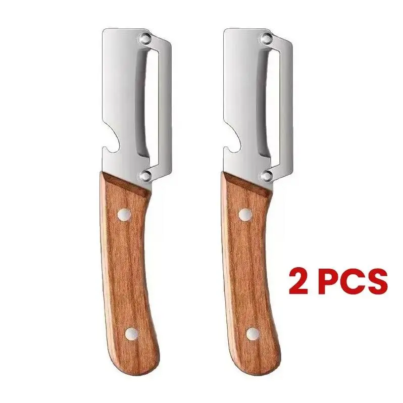 2PCS Durable Thickened Stainless Steel Multi-Use Fruit Peelers with Wooden Handles - High Peeling Efficiency Camping & Hiking Knives & Tools for Sugar Cane, Pineapple Peeling, Firm Fruits, Wooden Handle 2Pcs, Kitchen Supplies