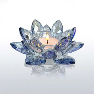 Lotus Flower Tealight Candle Holders Glass Tea Light Candlestick Decoration for Christmas Home Wedding Party Blue 1pc