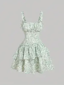 Women's Fashionable Blue And White Porcelain Printed Oblique Waist Romantic Vacation Dress,Pastel Dresses For Women freepeople green white dress