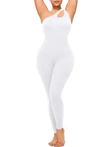 Women's Ribbed Outerwear Jumpsuit with Hollow Out Shoulder Design, High Elastic Waist Shaping Pants, Casual All Seasons Wear