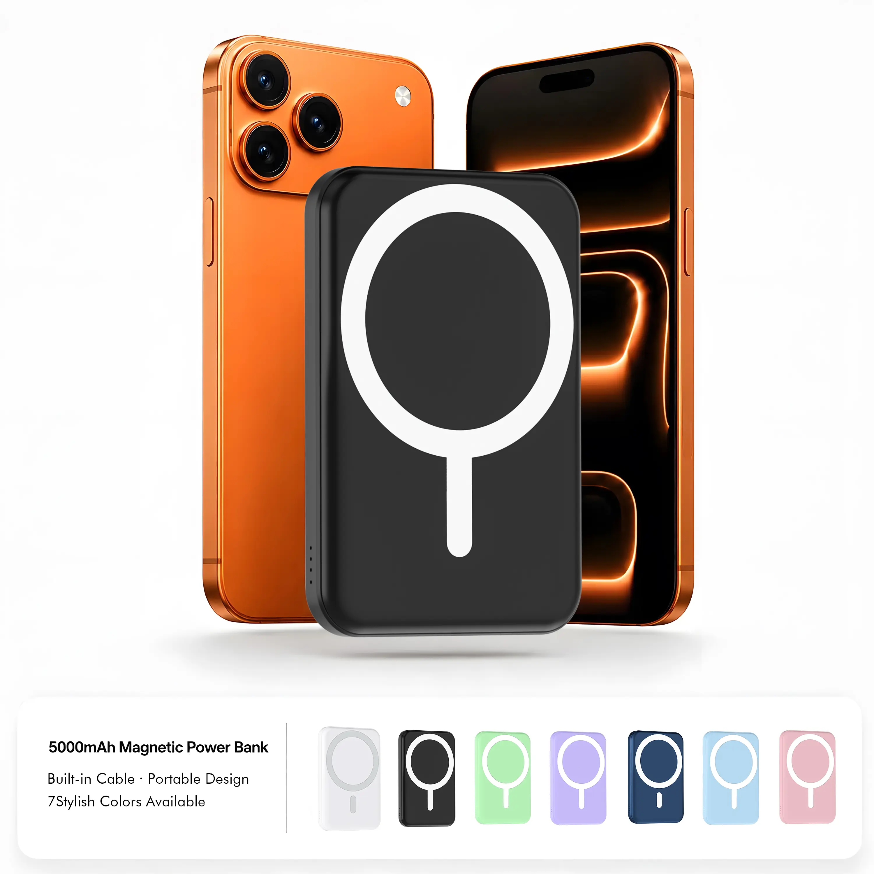 Power bank Power bank charger Portable power bank Magnetic power bank 5000mAh MagSafe Magnetic Power Bank, Wireless Fast Portable Charger for iPhone 12–17 Series, Black Battery Pack Charging