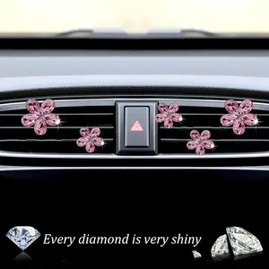 5pcs Crystal Five-Petal Flower Car Vent Air Freshener Clips, Shiny Crystal Car Interior Decoration, Solid Air Purifier for Cars, Car Interior Accessories, Car Fragrance