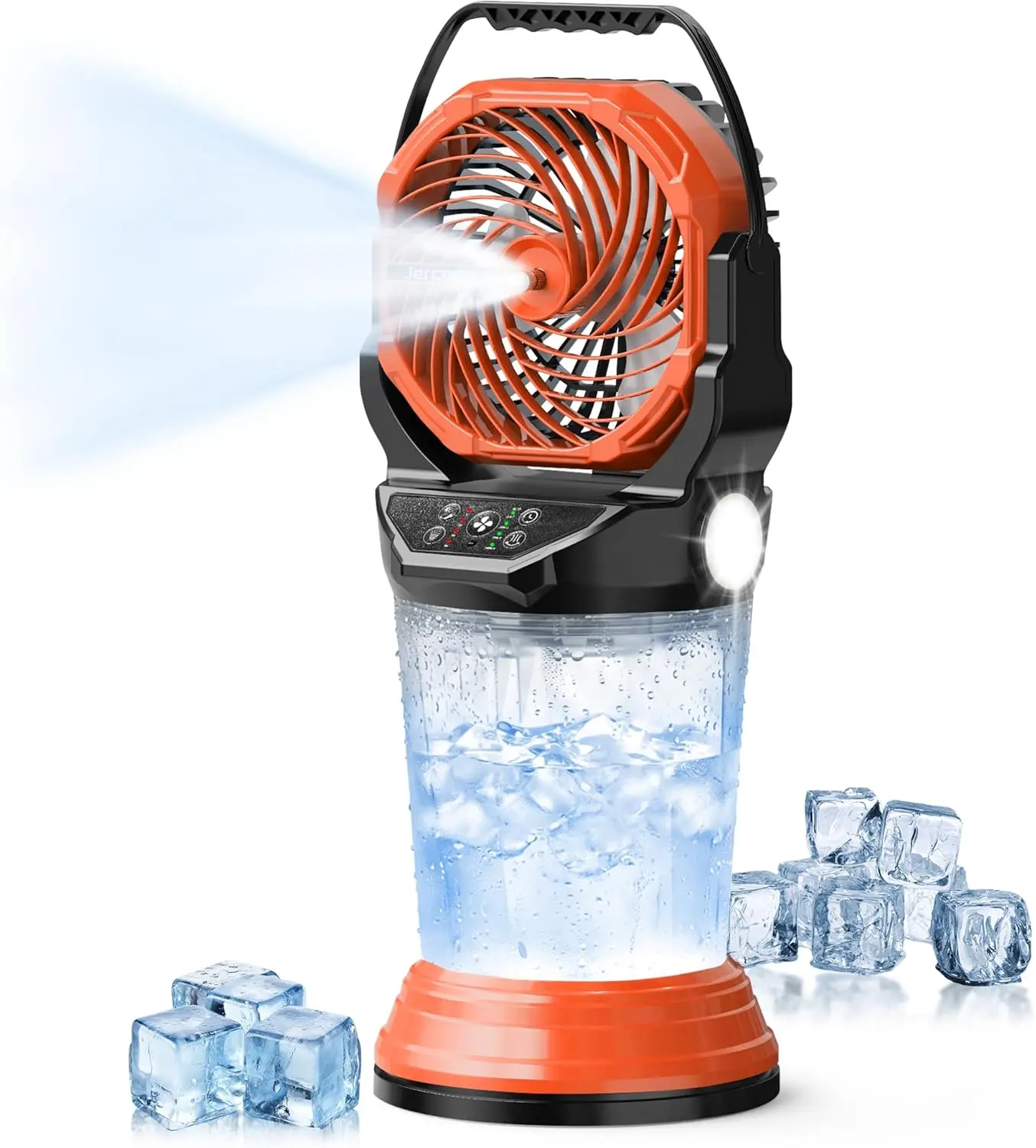 30000mAh Rechargeable Portable Misting Fan, 2L Water Tank Cooling Camping Fan, 120° Oscillating Outdoor Mist Fan with Remote Control, RGB Ambient Light & Flashlight, 4 Wind Speeds for Camping Patio Tailgate Beach