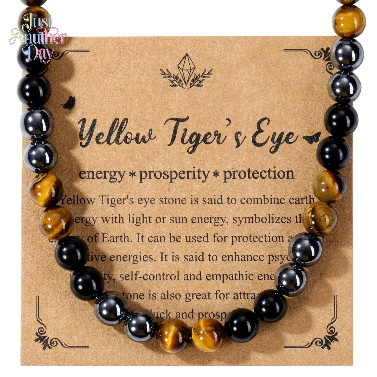 Men's Natural Yellow Tiger's Eye Necklace, Obsidian & Hematite Beaded Necklace, Protection & Prosperity Gemstone Jewelry, Gift for Men