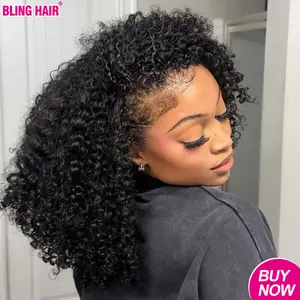 Bling Hair Half Wig Human Hair Wigs 250% Half Wig Kinky Curly Human Hair Wigs 3 In 1 Invisible Hairline With Drawstring Seamless