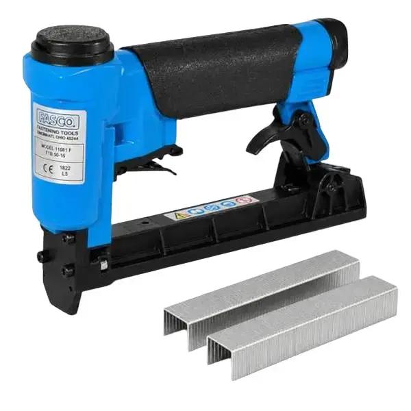 FASCO 11081F F1B 50-16 Pneumatic Fine Wire Stapler Bundle, DUOFAST 50 Series Compatible, with 1 Box 3/8" Crown Staples for DIY, Upholstery Tasks